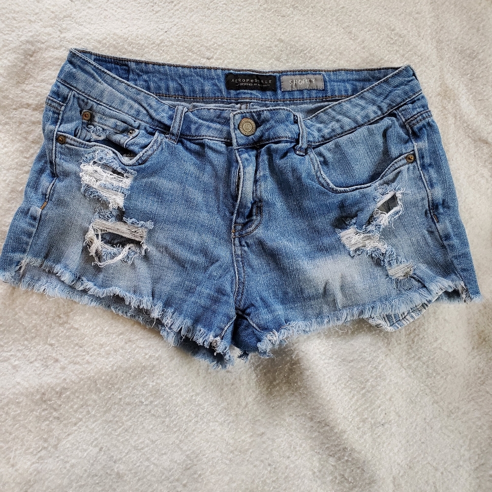 Aeropostale Distressed Denim Shorty Shorts, Sz 10